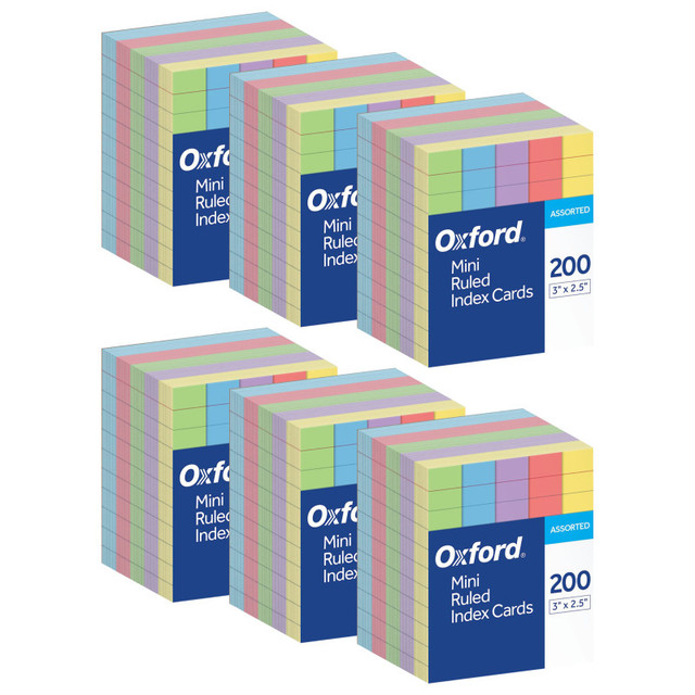 TOPS PRODUCTS Oxford® Mini Index Cards, 3" x 2.5", Ruled, Assorted Colors, 200 Per Pack, 6 Packs