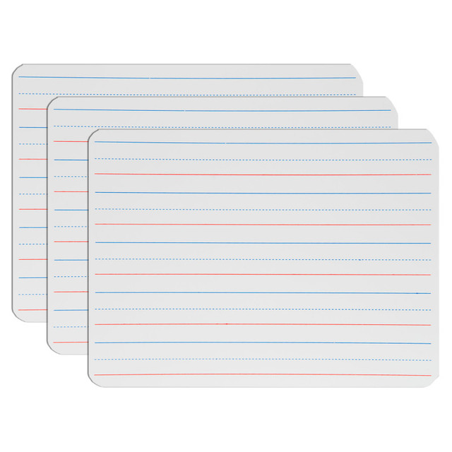 FLIPSIDE Flipside Products Two-Sided Magnetic Dry Erase Board, Red & Blue Ruled/Blank, 9" x 12", Pack of 3