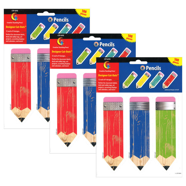 CREATIVE TEACHING PRESS Creative Teaching Press® Upcycle Style Pencils 6" Designer Cut-Outs, 108 Per Pack, 3 Packs