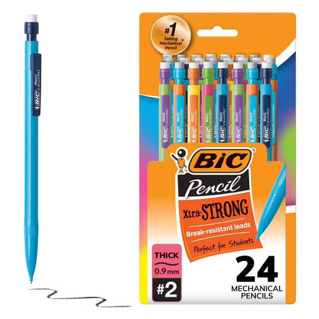 BIC USA INC BIC® Xtra-Strong Thick Lead Mechanical Pencil, With Colorful Barrel Thick Point (0.9mm), 24-Count Pack, Mechanical Pencils With Erasers