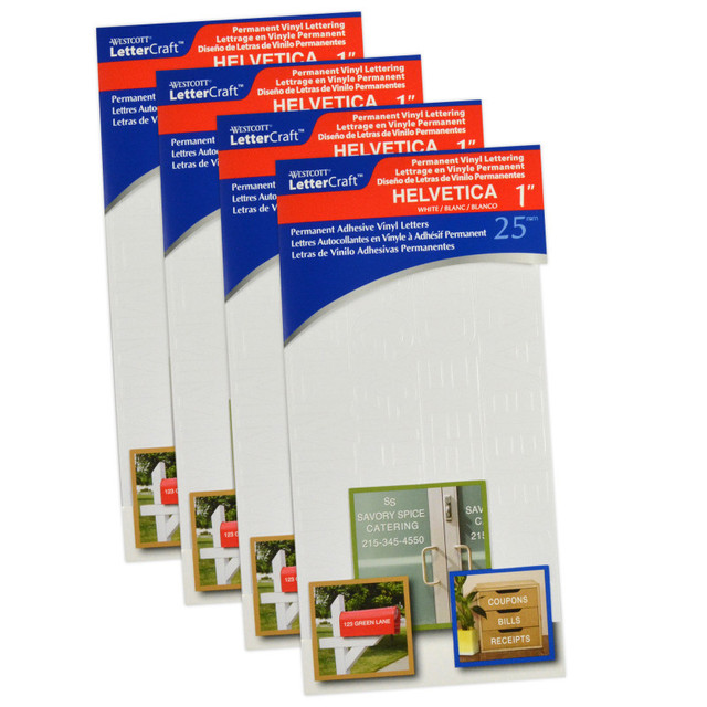 ACME UNITED CORPORATION Westcott® LetterCraft Permanent Vinyl Lettering, Helvetica, 1-Inch, White, 177 Per Pack, 4 Packs