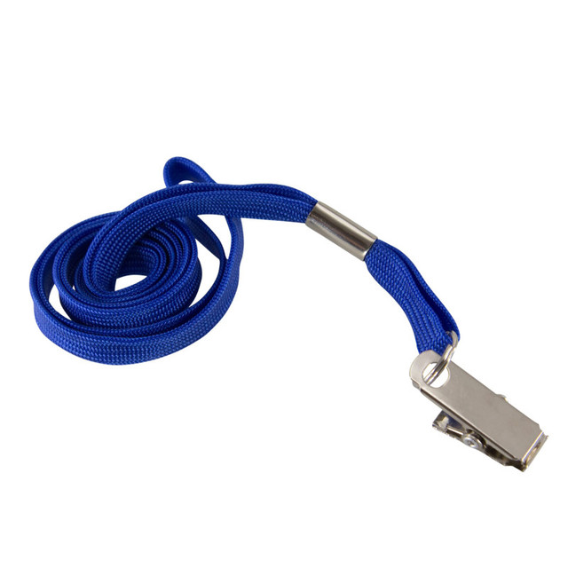 BAUMGARTENS INC SICURIX Flat Lanyard with Bulldog Clip, Blue, Pack of 100