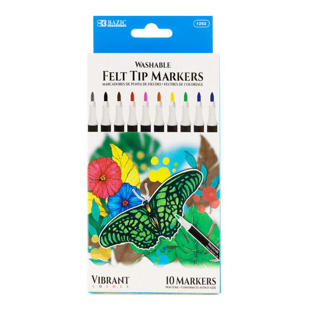 BAZIC PRODUCTS BAZIC Products® Felt Tip Washable Markers, 10 Colors