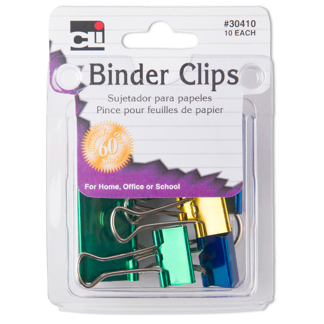 ADVANTUS Charles Leonard Binder Clips, Assorted Sizes in Metallic Colors, Pack of 10