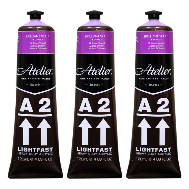 CHROMA INC Atelier A2 Heavy Body Lightfast Artist Acrylic, 4 oz., Brilliant Violet, Pack of 3