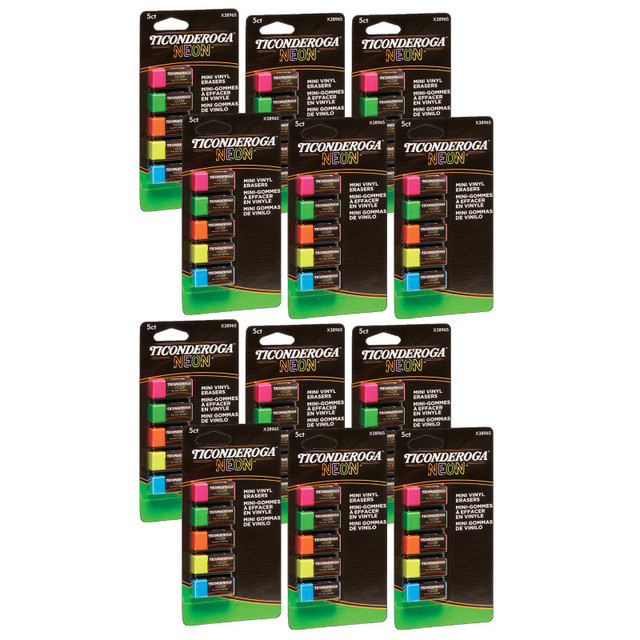 DIXON TICONDEROGA CO Ticonderoga® Mini Vinyl Erasers, Neon Assorted, 5 Per Pack, 12 Packs