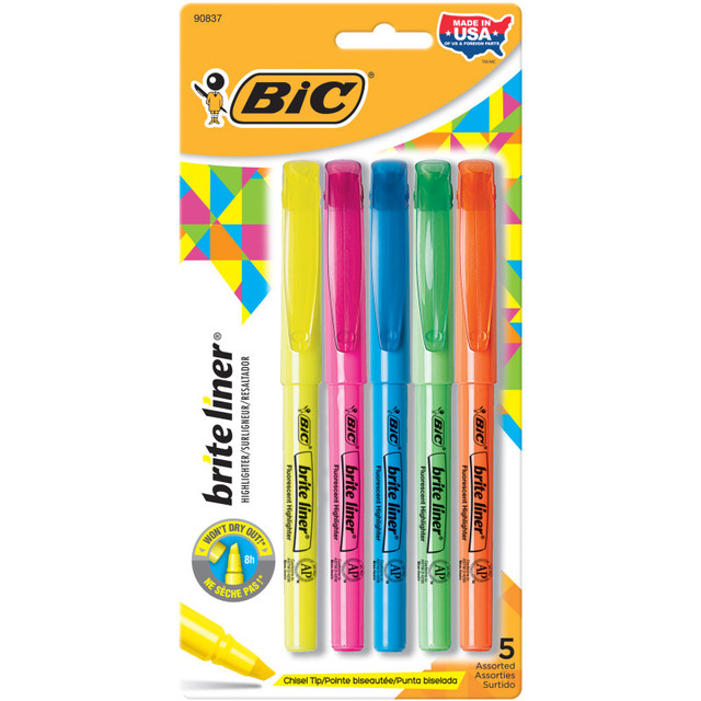 BIC USA INC BIC® Brite Liner® Highlighters, Chisel Tip, Assorted Colors,Pack of 5