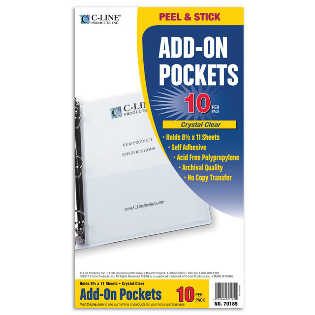 C-LINE PRODUCTS INC C-Line® Add-On Filing Pocket, 8-3/4" x 5-1/8", Pack of 10