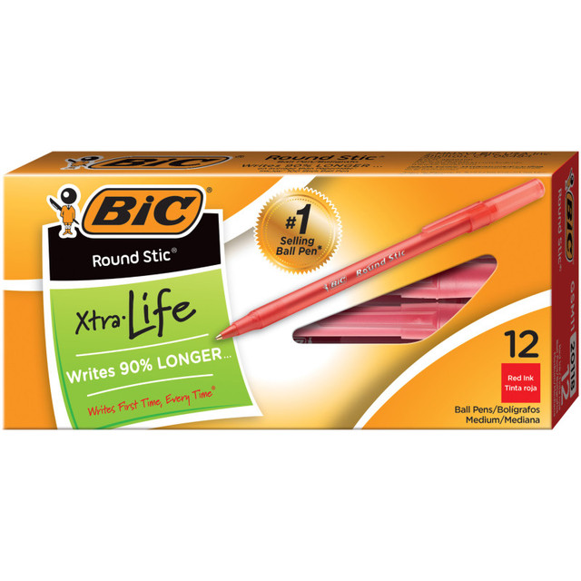 BIC USA INC BIC® Round Stic® Pen, Medium Point, Red, Pack of 12