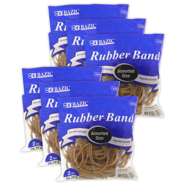 BAZIC PRODUCTS BAZIC Products® Rubber Bands, Assorted Sizes, 2oz./56.70g Per Pack, 6 Packs