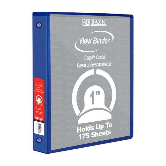 BAZIC PRODUCTS BAZIC Products® 3-Ring View Binder with 2 Pockets, 1", Blue