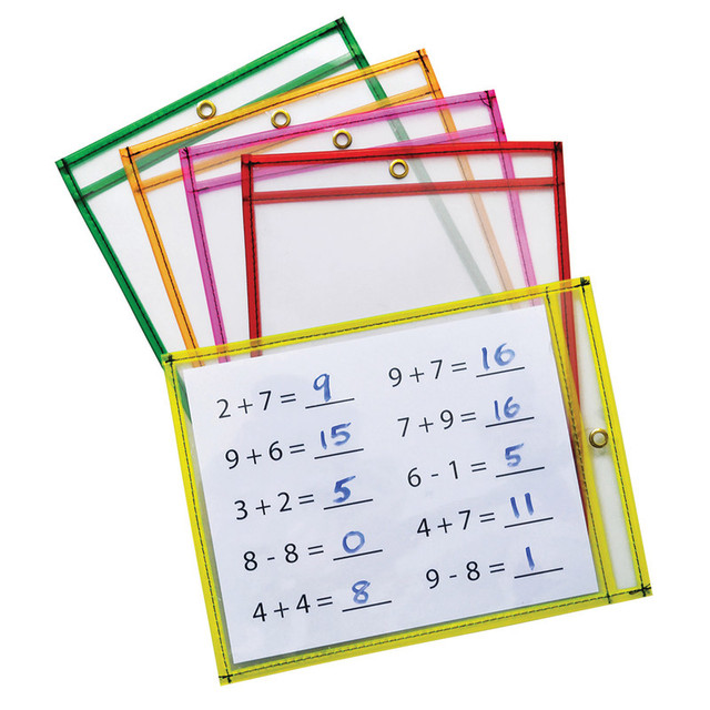 DIXON TICONDEROGA CO Pacon® Dry Erase Pockets, 5 Assorted Neon Colors, 9" x 12", 10 Pockets