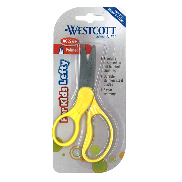 ACME UNITED CORPORATION Westcott® 5" Lefty Hard Handle Kids Scissors, Pointed, Assorted Colors (No Color Choice)