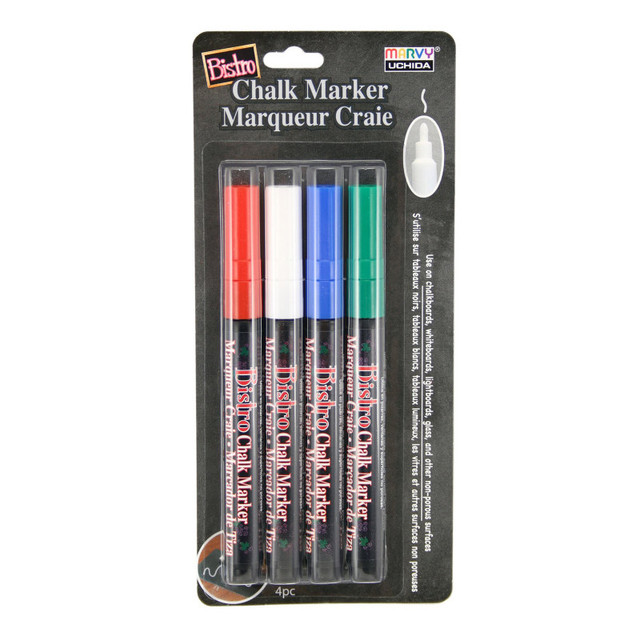 UCHIDA OF AMERICA, CORP Marvy Uchida® Bistro Chalk Markers, Fine Tip, 4-Color Set, Red, Green, Blue, White