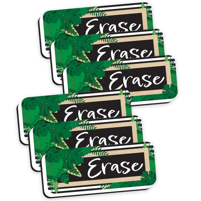 ASHLEY PRODUCTIONS Ashley Productions® Magnetic Whiteboard Eraser, Boho Style Leaves with Border, 2" x 5", Pack of 6