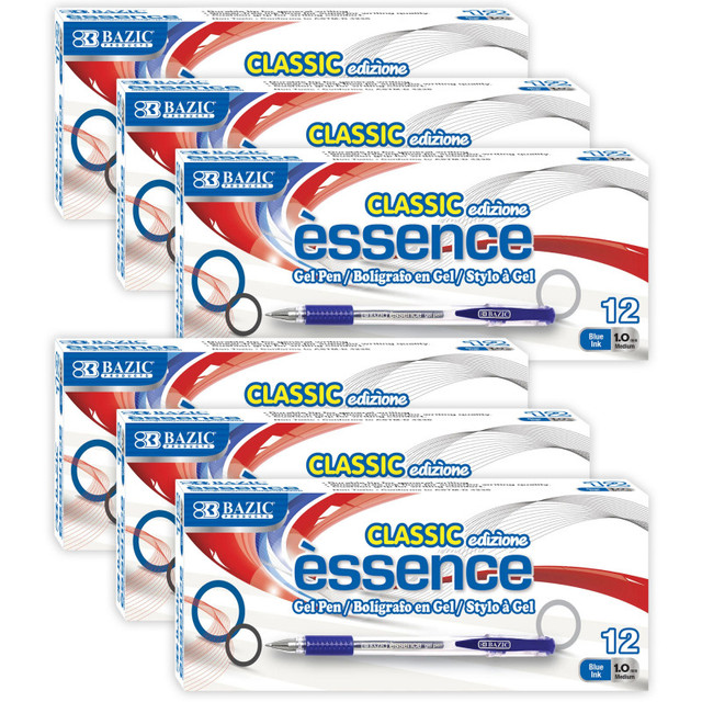 BAZIC PRODUCTS BAZIC Products® Essence Gel Pen with Cushion Grip, Blue, 12 Per Box, 6 Boxes