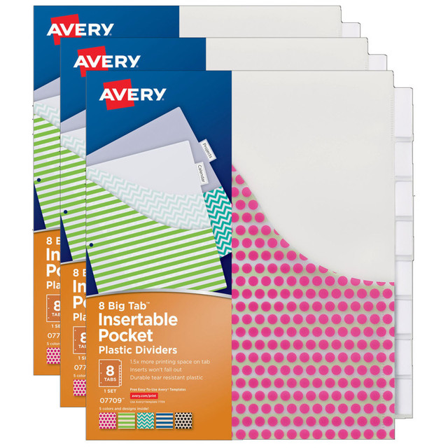 AVERY PRODUCTS CORP Avery® Big Tab™ Pocket Insertable Plastic Dividers, 8-Tab Set, 3 Sets