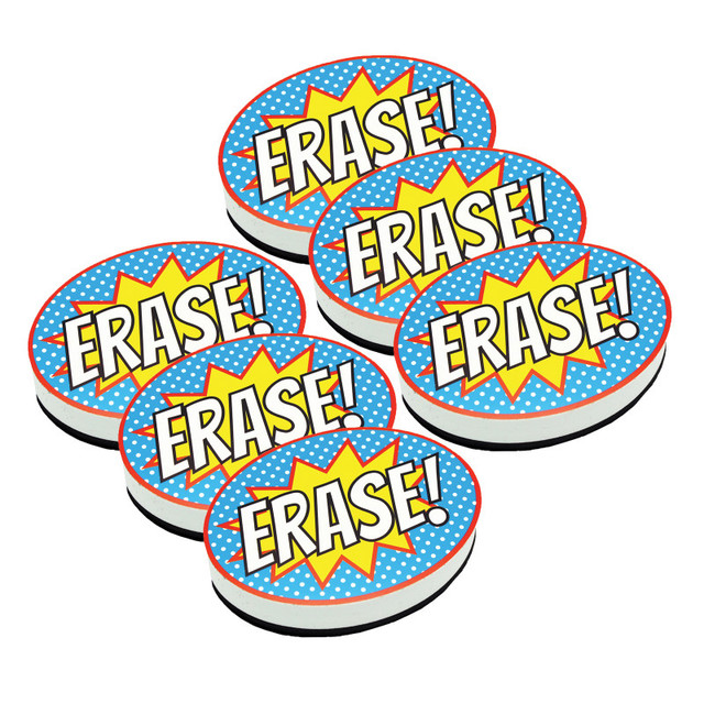 ASHLEY PRODUCTIONS Ashley Productions® Magnetic Whiteboard Eraser, Superhero Erase!, Pack of 6