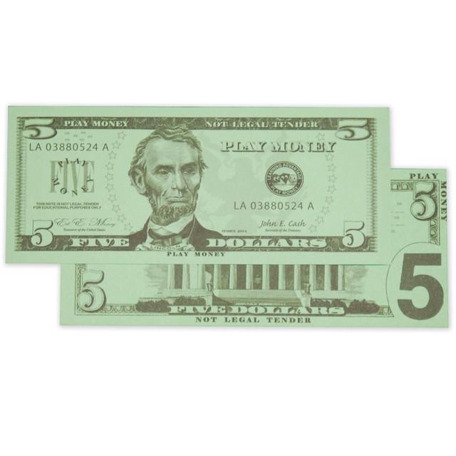 LEARNING ADVANTAGE Learning Advantage® Play Bills - $5 Bills - Set of 100