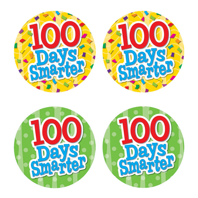 TEACHER CREATED RESOURCES Teacher Created Resources® 100 Days Smarter Wear 'Em Badges, Self-Adhesive, Pack of 32