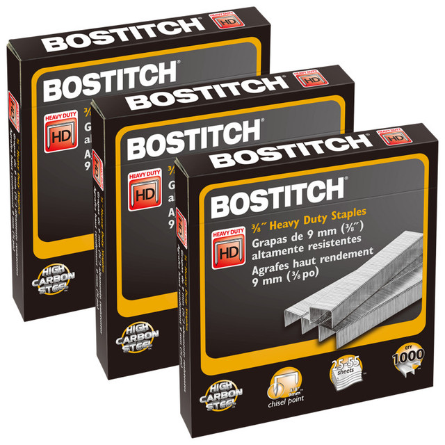 AMAX Bostitch Premium Heavy Duty Staples, 3/8", 1000 Per Pack, 3 Packs