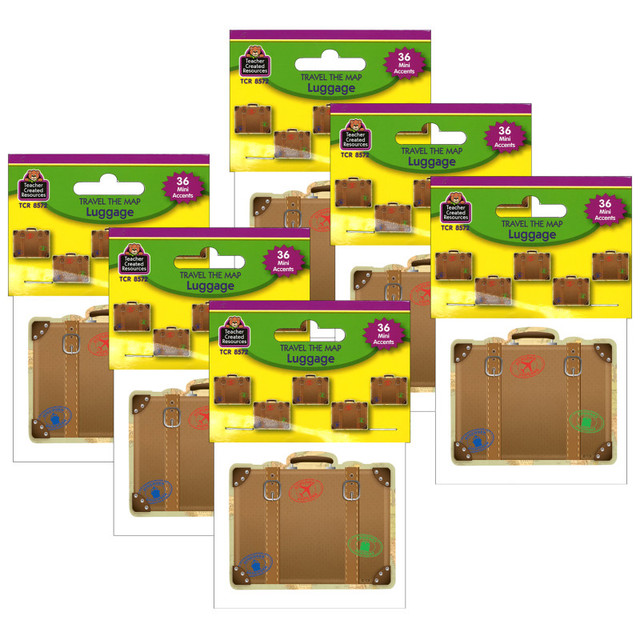 TEACHER CREATED RESOURCES Teacher Created Resources® Travel the Map Luggage Mini Accents, 36 Per Pack, 6 Packs