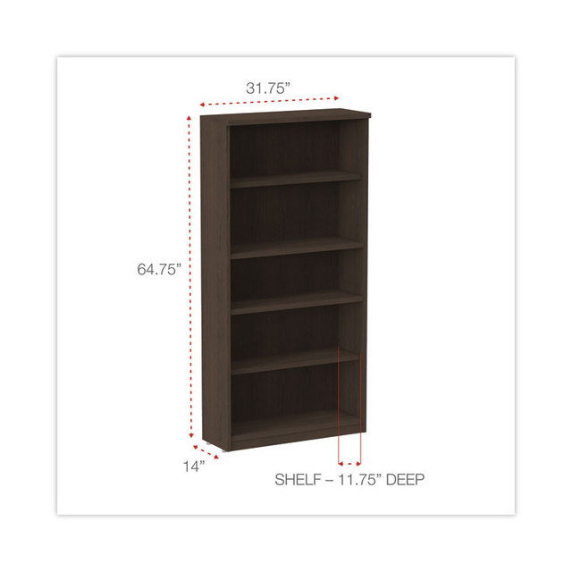 ALERA VA636632ES Alera Valencia Series Bookcase, Five-Shelf, 31.75w x 14d x 64.75h, Espresso