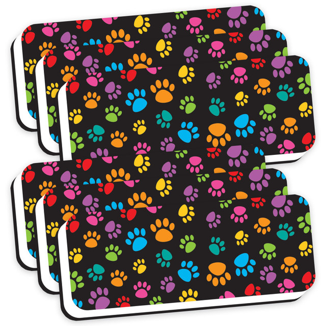 ASHLEY PRODUCTIONS Ashley Productions® Magnetic Whiteboard Eraser, Colorful Assorted Paw Pattern, 2" x 5", Pack of 6