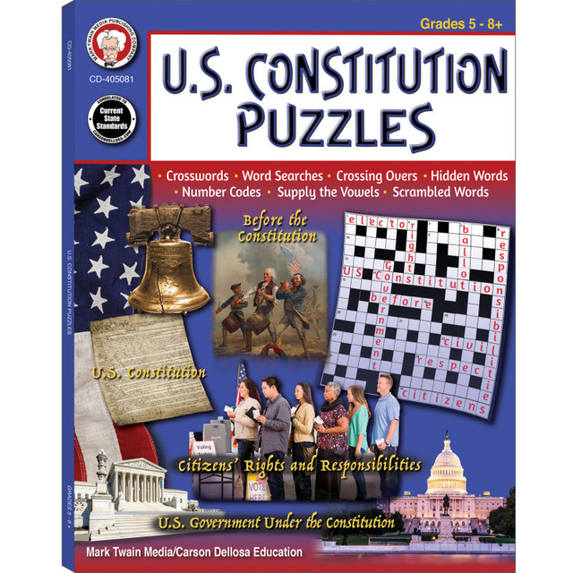 CARSON DELLOSA EDUCATION Mark Twain Media U.S. Constitution Puzzles Workbook, Grades 5-12