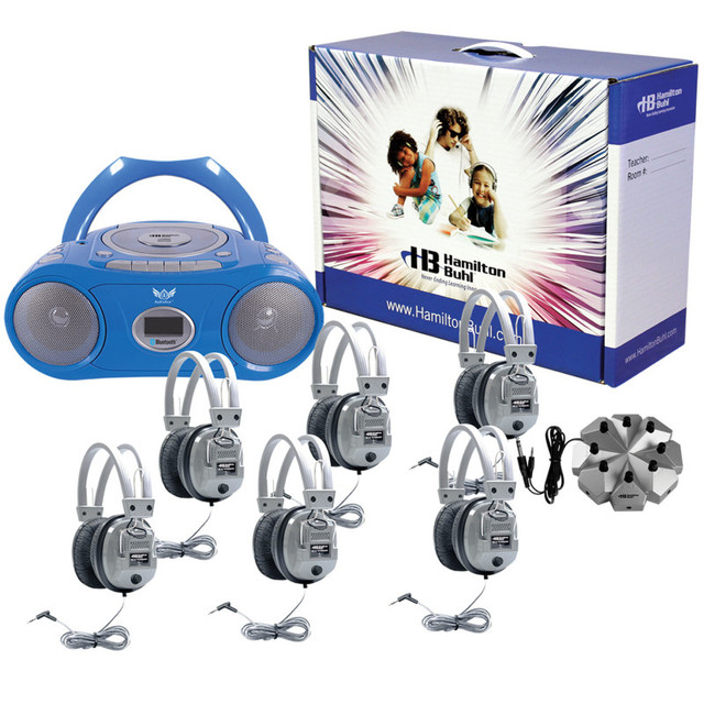 HAMILTON ELECTRONICS VCOM HamiltonBuhl® 6 Person Listening Center with Bluetooth CD/Cassette/FM Boombox and Deluxe Over-Ear Headphones