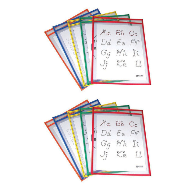 C-LINE PRODUCTS INC C-Line® Reusable Dry Erase Pockets, Primary Colors, 9" x 12", 5 Per Pack, 2 Packs