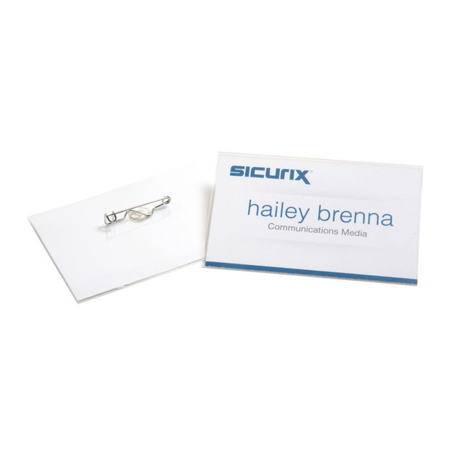 BAUMGARTENS INC SICURIX Pin Style ID Badge Holder Kit with Printable Inserts, 3-1/2" x 2-1/4", Pack of 100