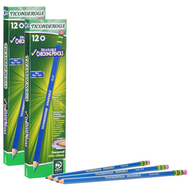 DIXON TICONDEROGA CO Ticonderoga® Erasable Colored Pencils™, Blue, 12 Per Pack, 2 Packs