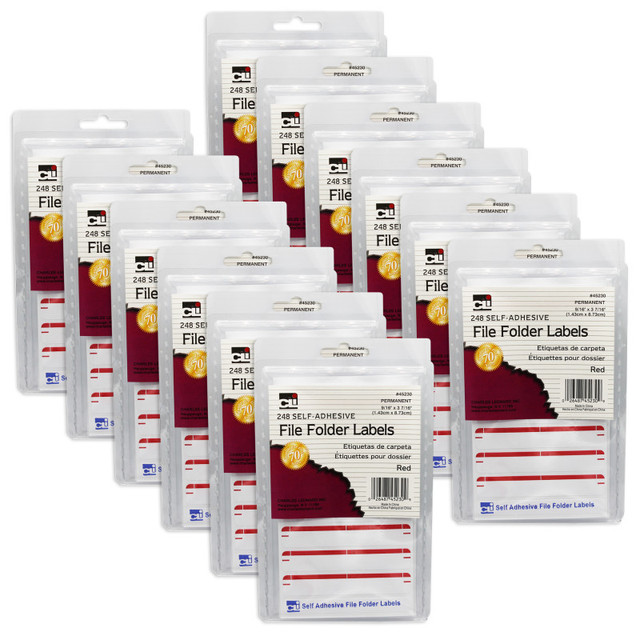 ADVANTUS Charles Leonard File Folder Labels, Red, 248 Per Pack, 12 Packs