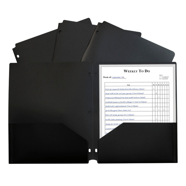 C-LINE PRODUCTS INC C-Line® Two-Pocket Heavyweight Poly Portfolio Folder with Three-Hole Punch, Black, Pack of 12