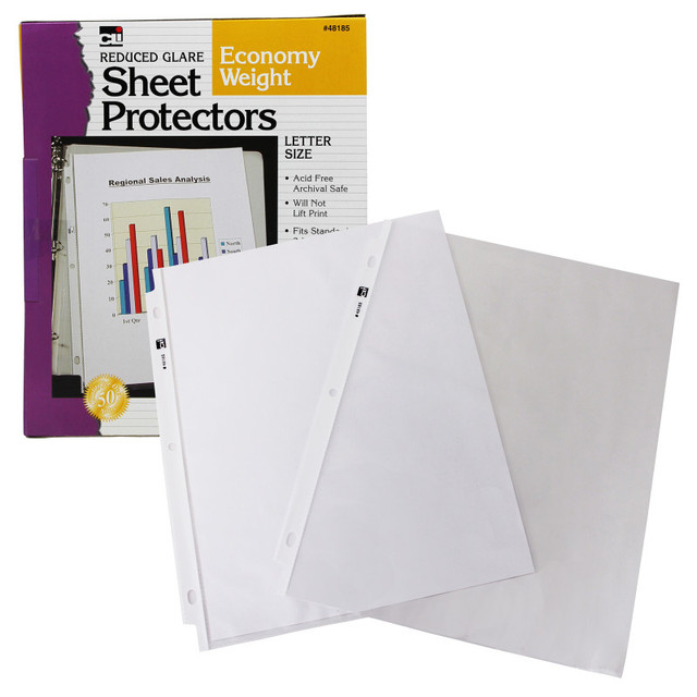 ADVANTUS Charles Leonard Sheet Protectors, Top Loading with Binder Holes, 2 Mils Economy Weight, Non-Glare, Letter Size, Clear, Pack of 50