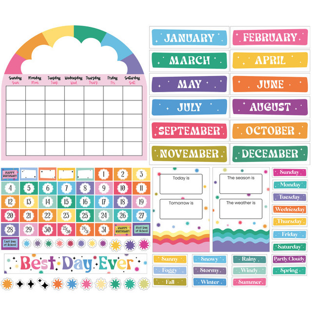 CARSON DELLOSA EDUCATION Carson Dellosa Education Happily Ever Elementary Retro Remix Calendar Bulletin Board Set, 107 Pieces