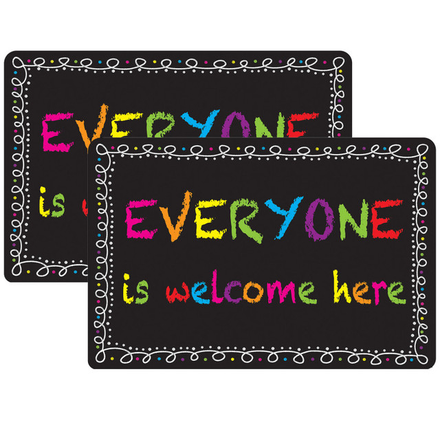 ASHLEY PRODUCTIONS Smart Poly® Welcome Mat with Slip Resistant Backing, 15.5" x 23.5", Chalk Loops Everyone Welcome, Pack of 2
