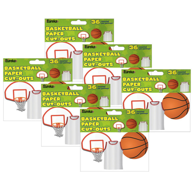EUREKA Eureka® Basketball Assorted Cut Outs, 36 Per Pack, 6 Packs