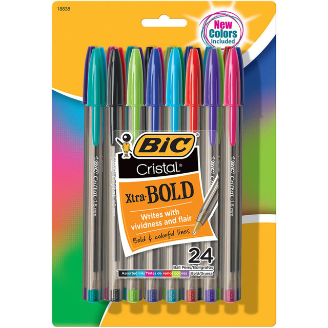BIC USA INC BIC® Cristal® Xtra Bold Fashion Ballpoint Pen, Medium Point (1.6mm), Assorted Colors, 24-Count