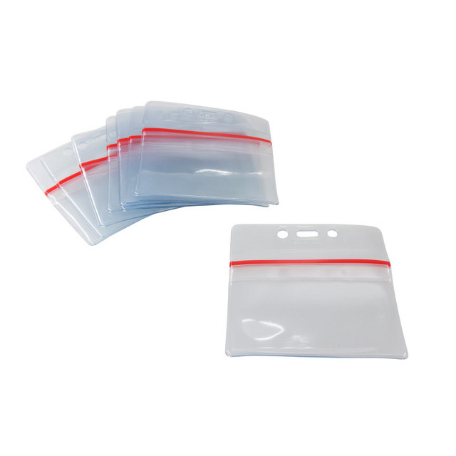 BAUMGARTENS INC SICURIX Zip Closure Sealable ID Badge Holders, Horizontal, Clear, Pack of 50