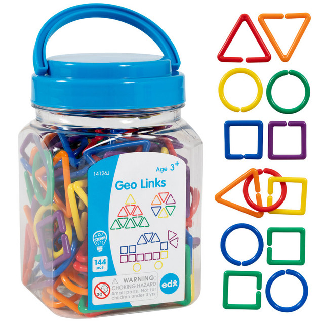 LEARNING ADVANTAGE edxeducation® Geo Links - Mini Jar - Set of 144 - Linking Shapes - 6 Colors