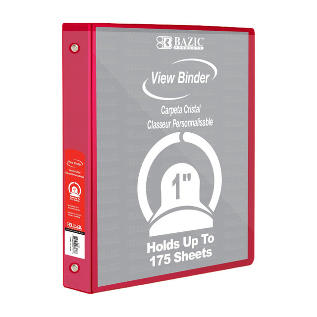 BAZIC PRODUCTS BAZIC Products® 3-Ring View Binder with 2 Pockets, 1", Red