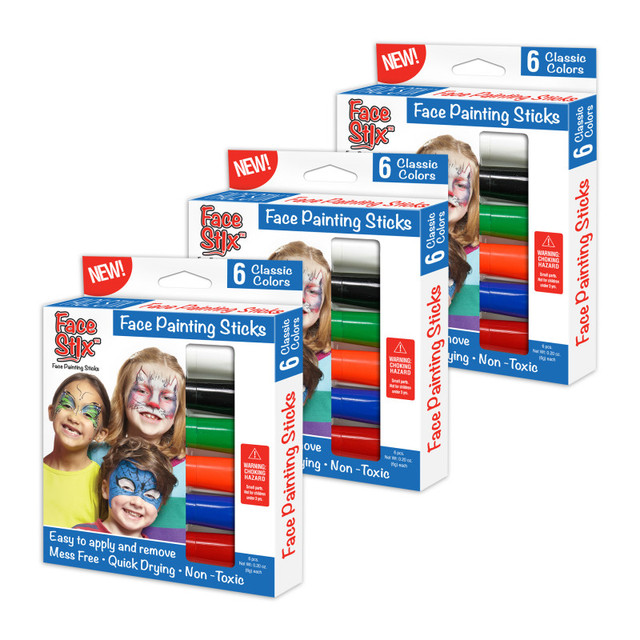 THE PENCIL GRIP Face Stix™ Face Painting Sticks, 6 Colors Per Pack, 3 Packs