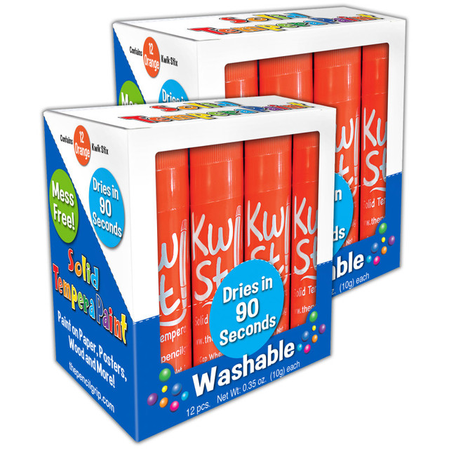 THE PENCIL GRIP Kwik Stix™ Solid Tempera Paint Sticks, Single Color Pack, Orange, 12 Per Pack, 2 Packs