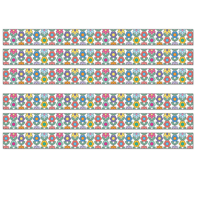 CARSON DELLOSA EDUCATION Carson Dellosa Education Happily Ever Elementary Retro Remix Flowers Straight Bulletin Board Borders, 36 Feet Per Pack, 6 Packs