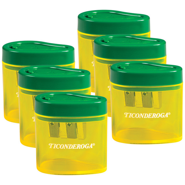 DIXON TICONDEROGA CO Ticonderoga® Two Hole Pencil Sharpener, Green/Yellow, Pack of 6 DIXON TICONDEROGA CO Ticonderoga® Two Hole Pencil Sharpener, Green/Yellow, Pack of 6