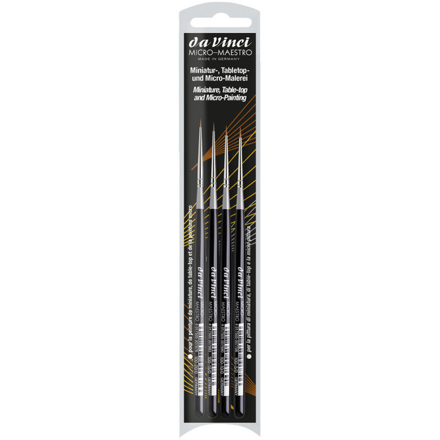 GREGORY DANIELS FINE ARTS INC da Vinci MICRO-MAESTRO Miniature Brushes, Natural Kolinsky Red Sable, All Paint Types, Needle Point, Series 100, Assorted, 4 Brush Set