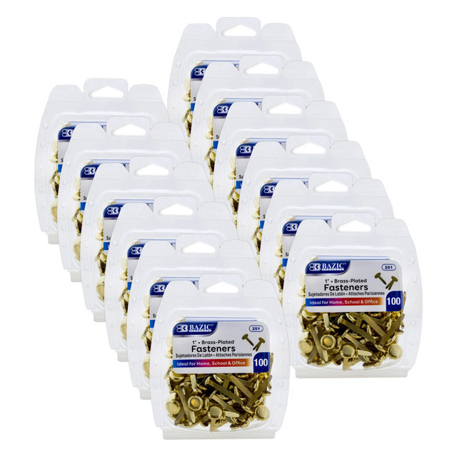 BAZIC PRODUCTS BAZIC Products® Brass-Plated Fasteners, 1", 100 Per Pack, 12 Packs