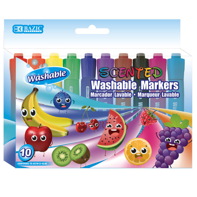 BAZIC PRODUCTS BAZIC Products® Washable Fruit Scented Markers, Chisel Tip, 10 Color